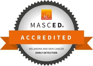 A seal to show that this person is MASCED accredited to early detect Melanoma and Skin Cancer